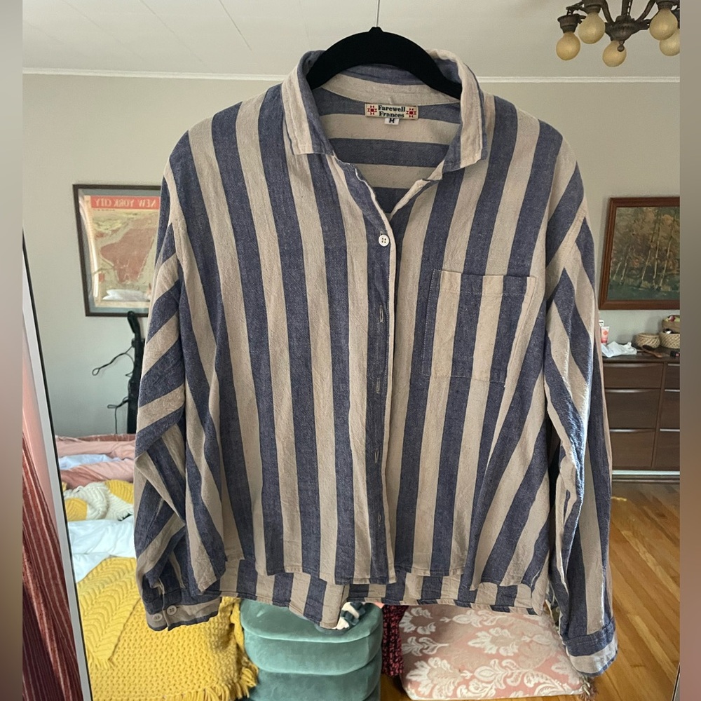 Farewell Frances Striped Blue and Cream Women's Blouse